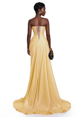 Querubina Yellow Asymmetrical Ruched Maxi Dress
