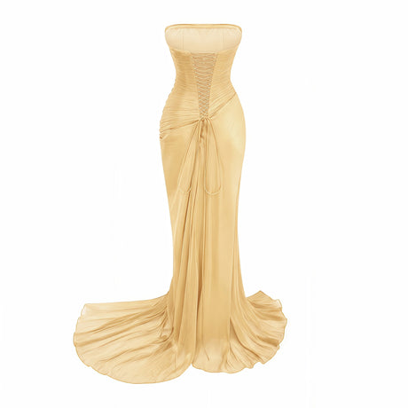 Amalia Maxi Dress Yellow Asymmetrical Ruched