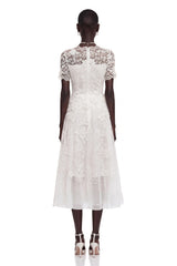Quetz White Midi Dress with 3D Petals