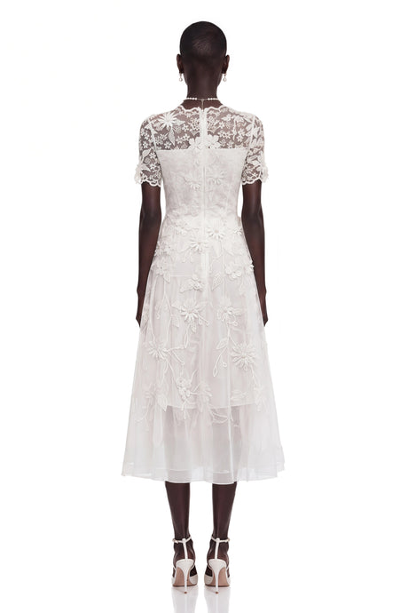 Eleonora Midi Dress White with 3D Petals