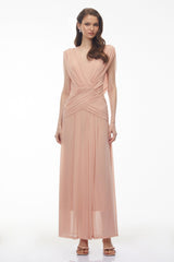 Quiana Blush Pink VNeck Cross Front Ruched Maxi Dress