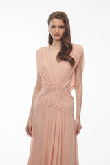 Quiana Blush Pink VNeck Cross Front Ruched Maxi Dress