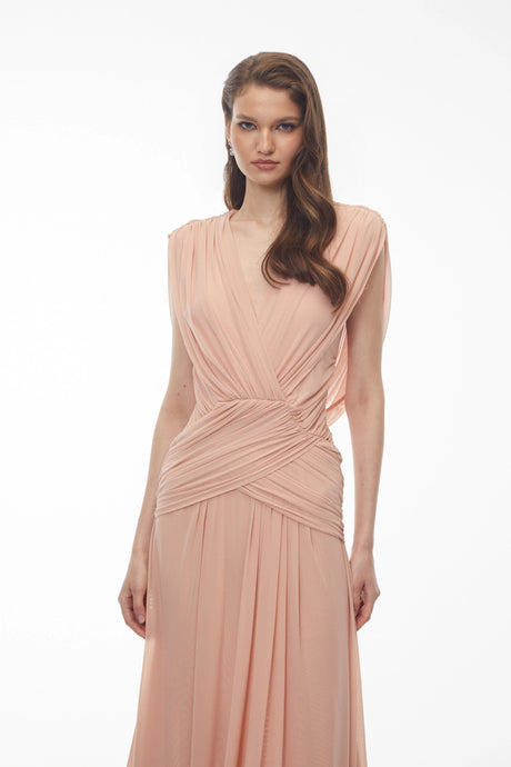 Lucrezia Maxi Dress Blush Pink V-Neck Cross Front Ruched