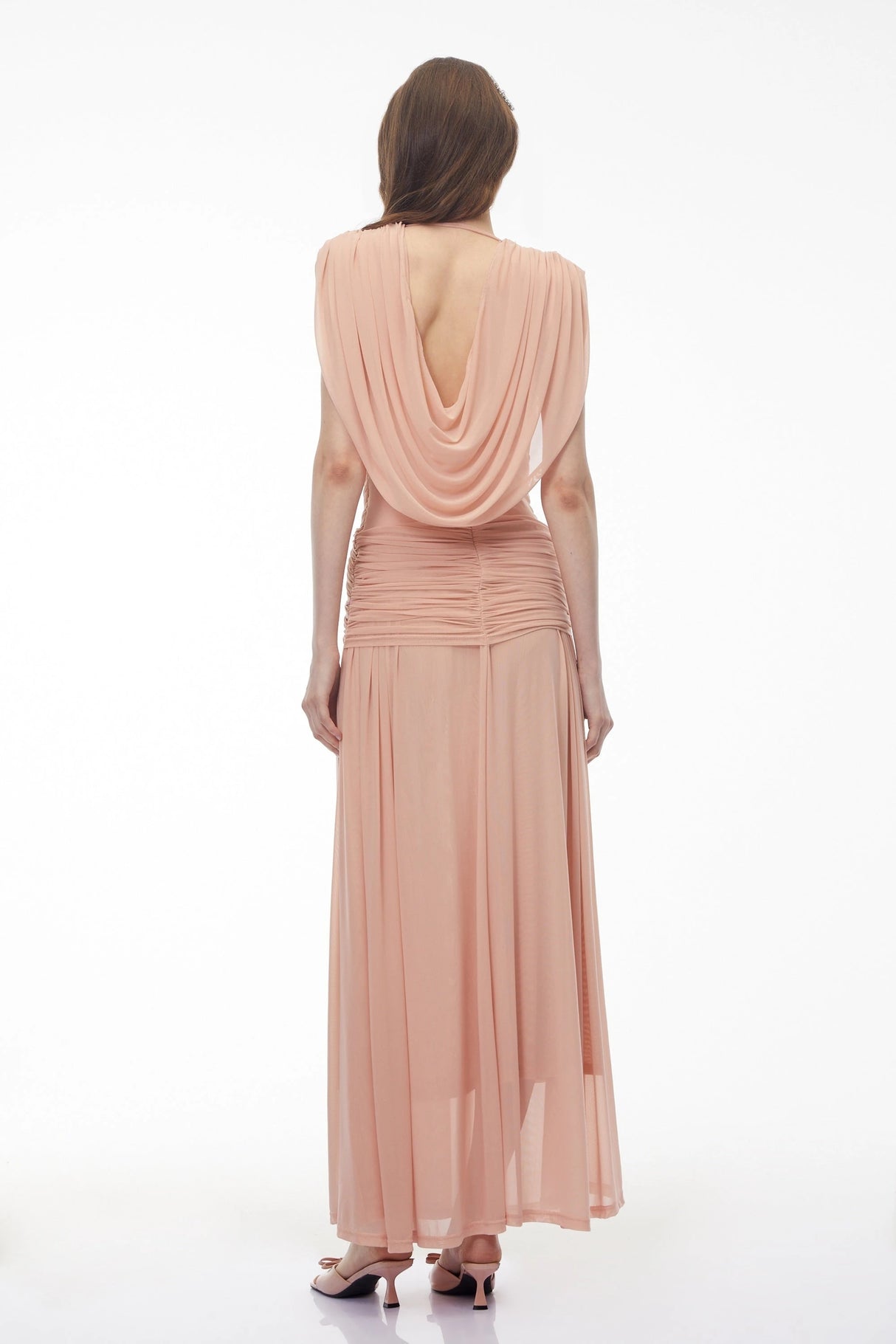 Quiana Blush Pink VNeck Cross Front Ruched Maxi Dress
