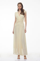 Quiana Butter Yellow VNeck Cross Front Ruched Maxi Dress