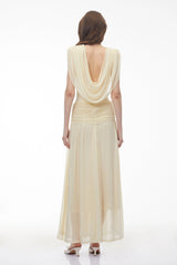 Quiana Butter Yellow VNeck Cross Front Ruched Maxi Dress