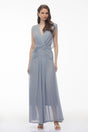 Quiana Slate Blue VNeck Cross Front Ruched Maxi Dress