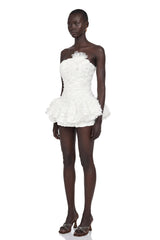 Quilla White Off Shoulder Mini Dress with 3D Florals