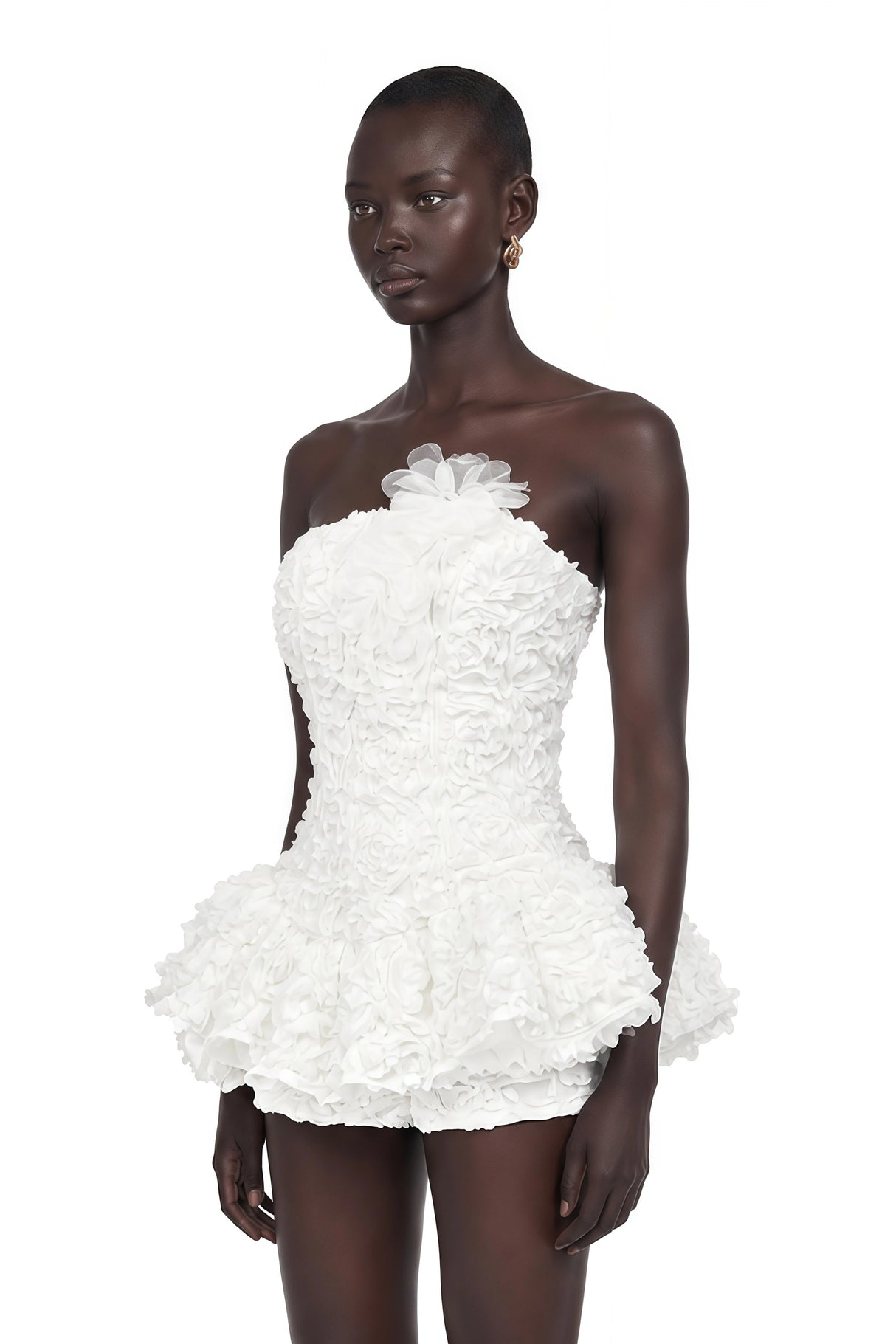 Quilla White Off Shoulder Mini Dress with 3D Florals