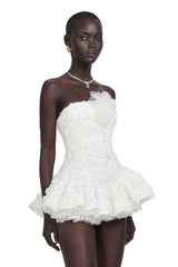 Quilla White Off Shoulder Mini Dress with 3D Florals
