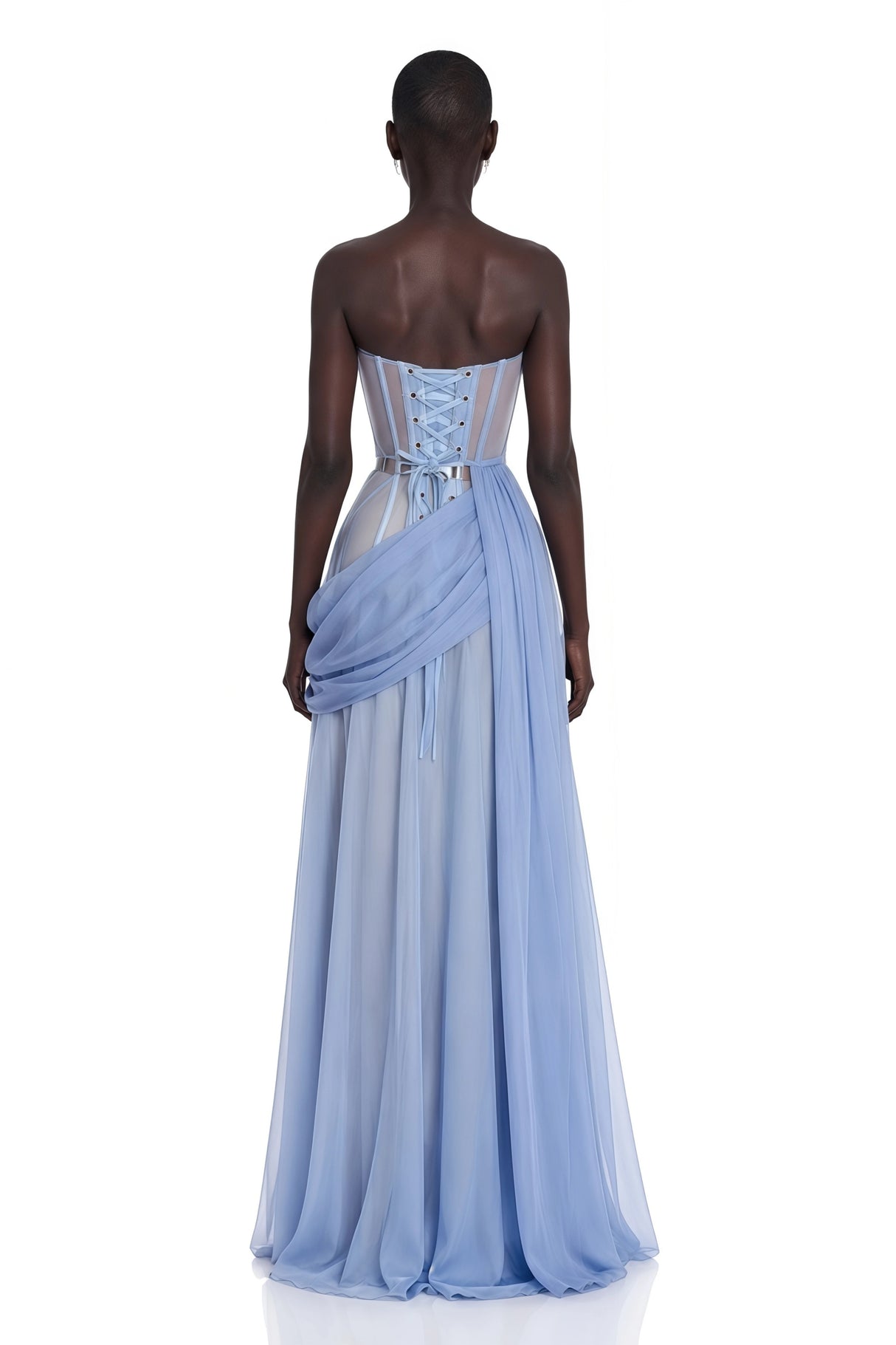 Quin Light Blue Off Shoulder Ruched Maxi Dress