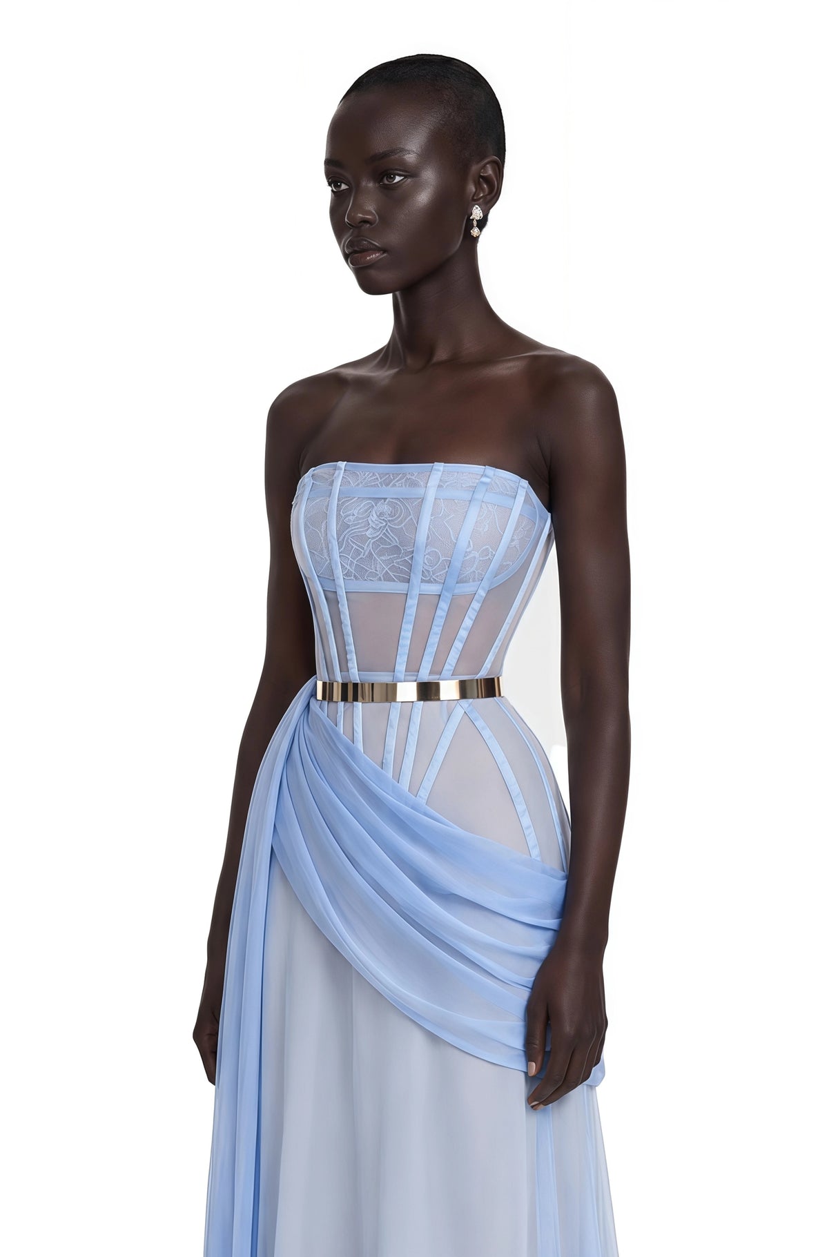 Quin Light Blue Off Shoulder Ruched Maxi Dress