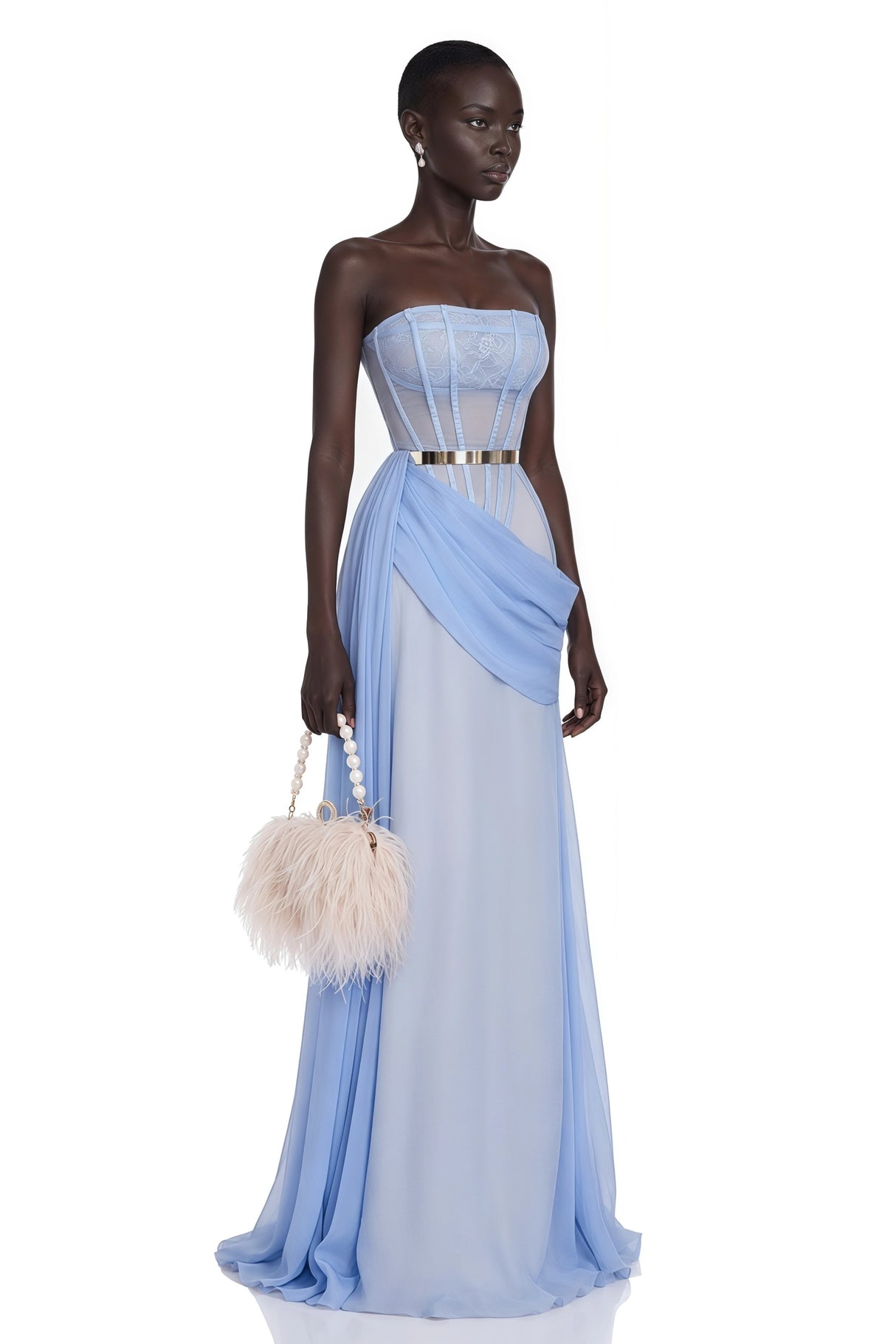 Quin Light Blue Off Shoulder Ruched Maxi Dress