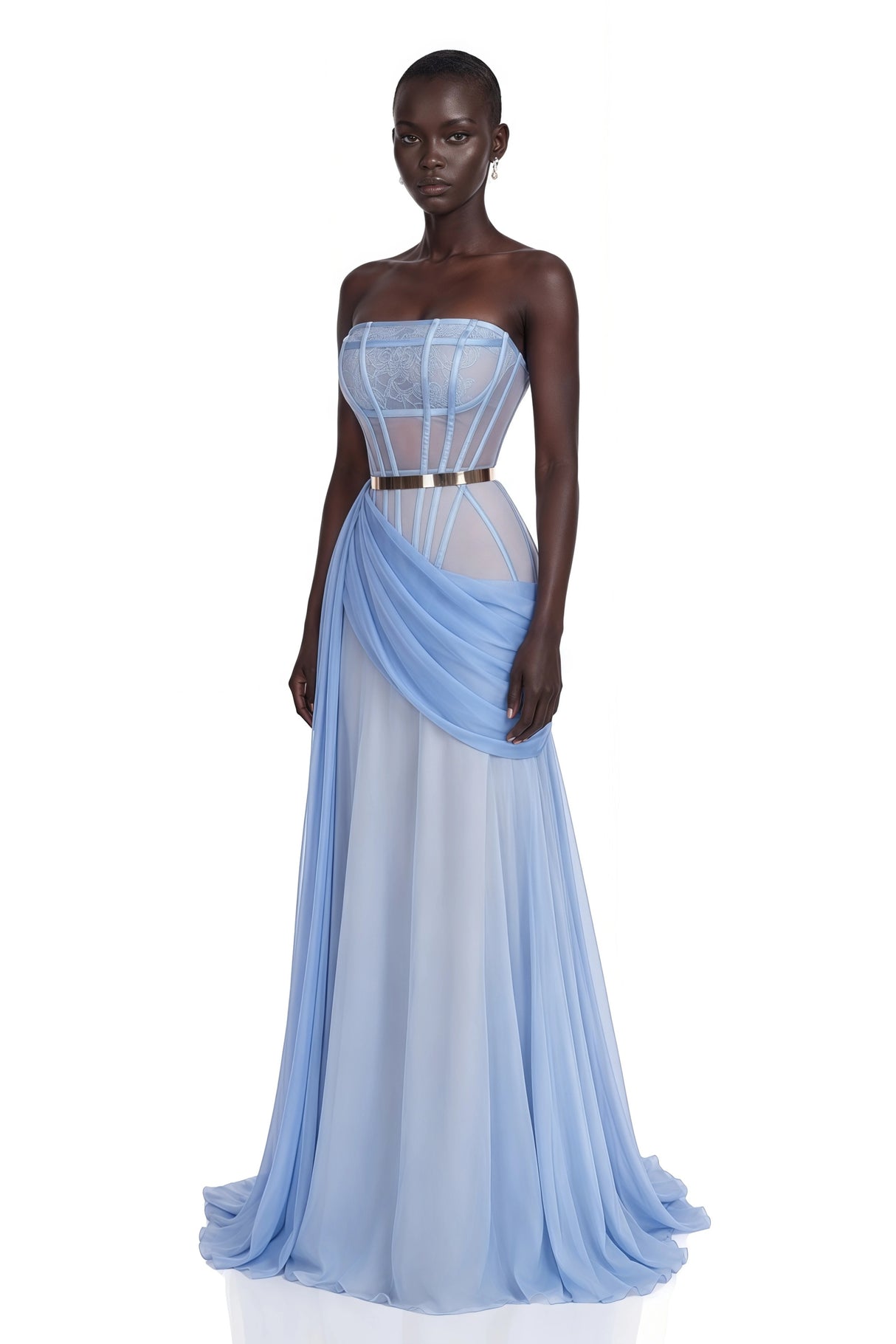 Quin Light Blue Off Shoulder Ruched Maxi Dress