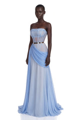 Quin Light Blue Off Shoulder Ruched Maxi Dress