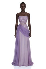 Quin Purple Off Shoulder Ruched Maxi Dress