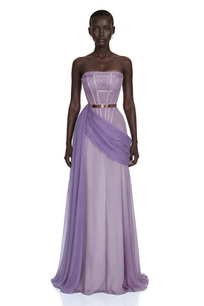 Quin Purple Off Shoulder Ruched Maxi Dress