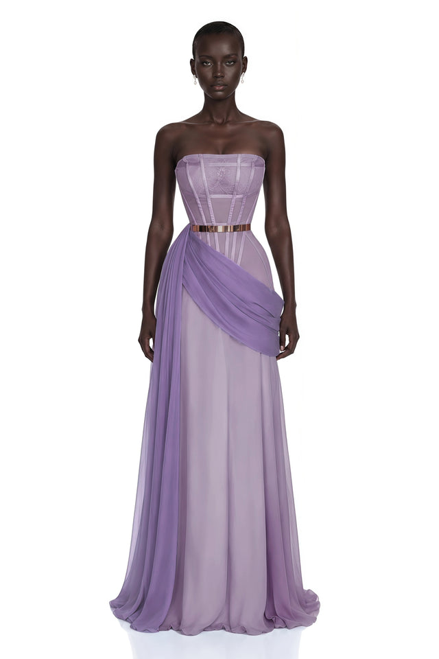 Quin Purple Off Shoulder Ruched Maxi Dress