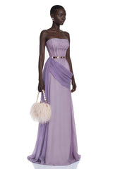 Quin Purple Off Shoulder Ruched Maxi Dress