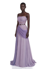 Quin Purple Off Shoulder Ruched Maxi Dress