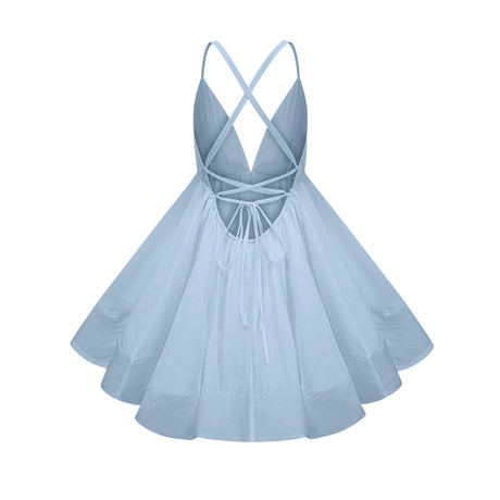Natasha Mini Dress Blue Shirred Flounced
