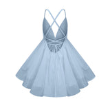 Quincie Blue Shirred Flounced Mini Dress