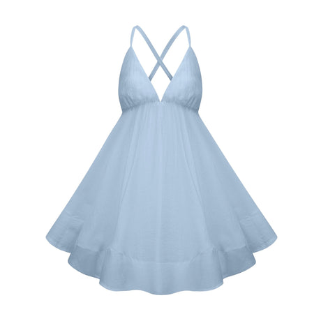 Natasha Mini Dress Blue Shirred Flounced