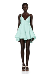 Quincie Green Shirred Flounced Mini Dress