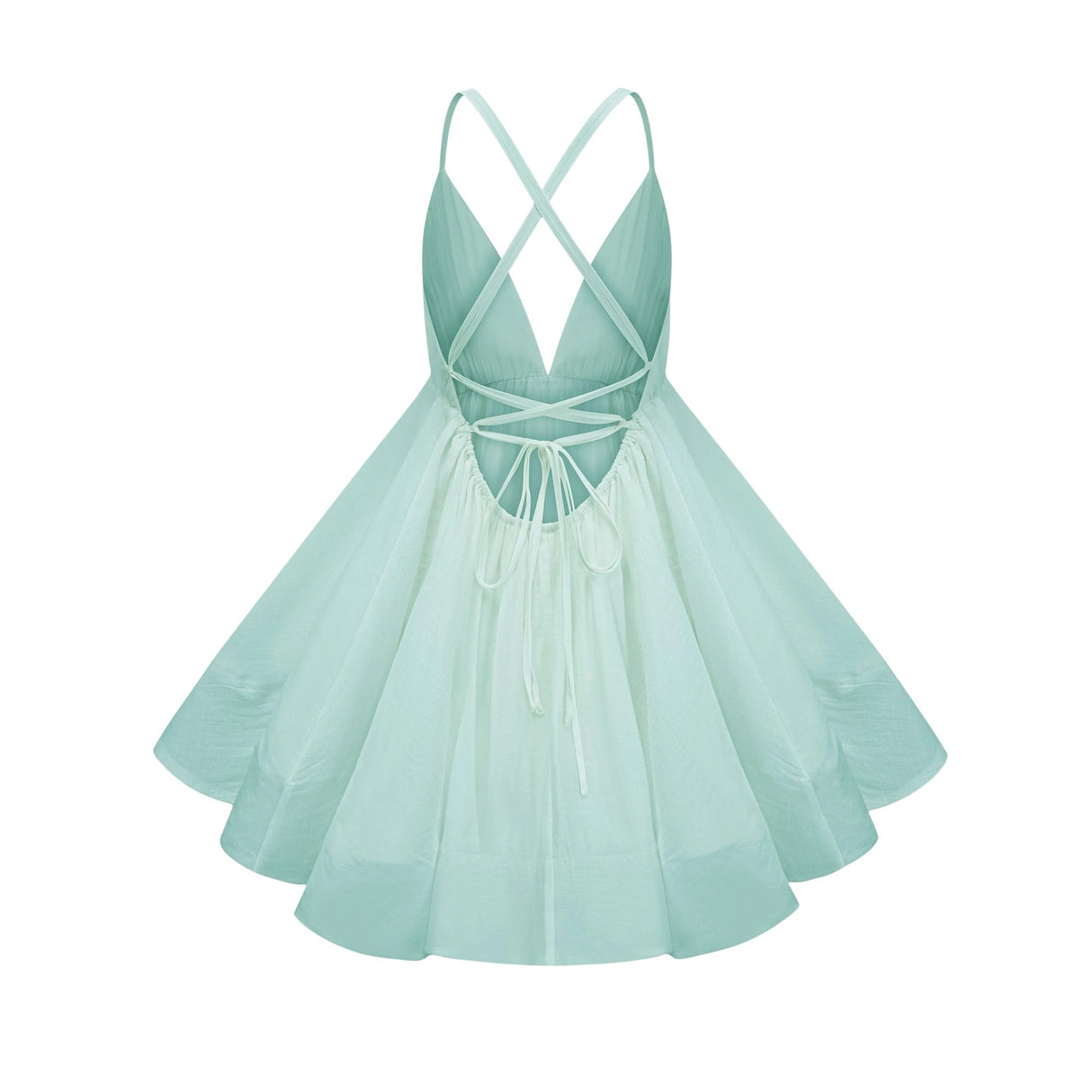 Quincie Green Shirred Flounced Mini Dress