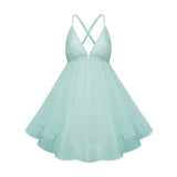 Quincie Green Shirred Flounced Mini Dress