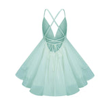 Quincie Green Shirred Flounced Mini Dress
