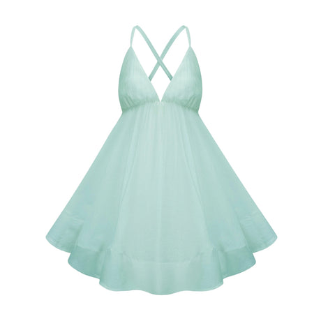 Melissa Mini Dress Green Shirred Flounced