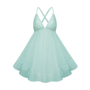 Quincie Green Shirred Flounced Mini Dress