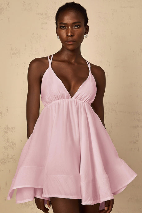 Fortuna Mini Dress Pink Shirred Flounced