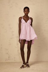 Quincie Pink Shirred Flounced Mini Dress