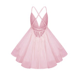 Quincie Pink Shirred Flounced Mini Dress