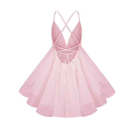 Fortuna Mini Dress Pink Shirred Flounced