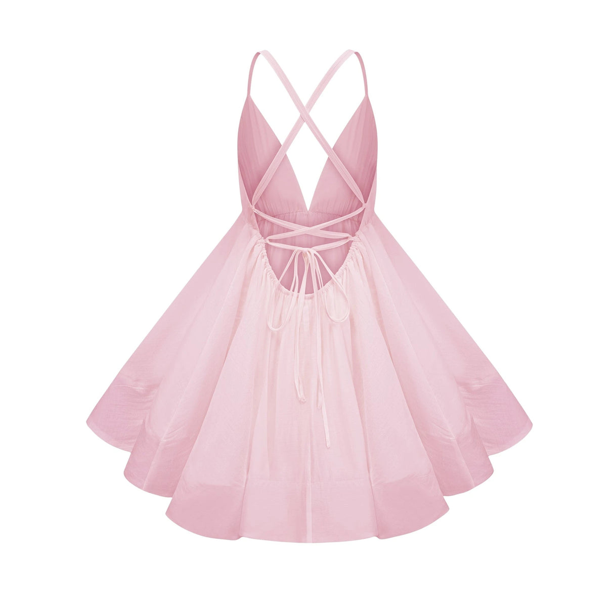 Quincie Pink Shirred Flounced Mini Dress