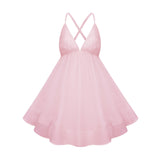 Quincie Pink Shirred Flounced Mini Dress