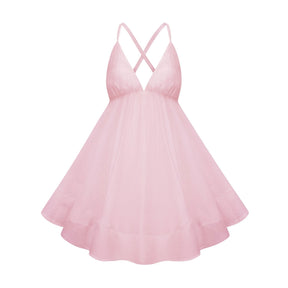 Quincie Pink Shirred Flounced Mini Dress