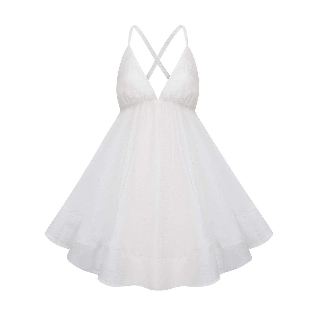 Quincie white shirred flounced mini dress