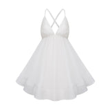 Quincie white shirred flounced mini dress