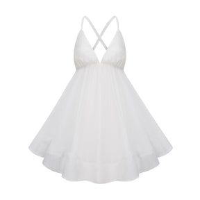 Quincie white shirred flounced mini dress