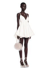 Quincie white shirred flounced mini dress
