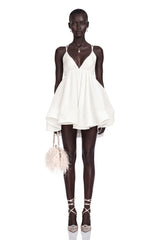 Quincie white shirred flounced mini dress