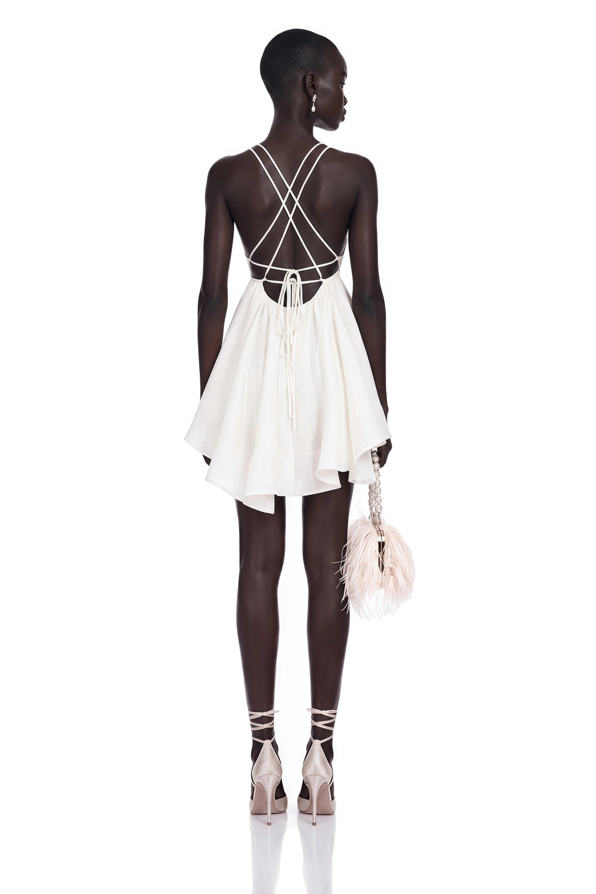 Quincie white shirred flounced mini dress
