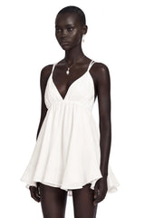 Quincie white shirred flounced mini dress