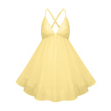 Quincie Yellow Shirred Flounced Mini Dress