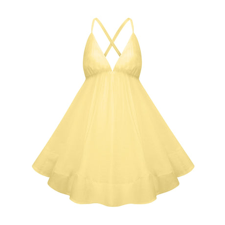 Destiny Mini Dress Yellow Shirred Flounced