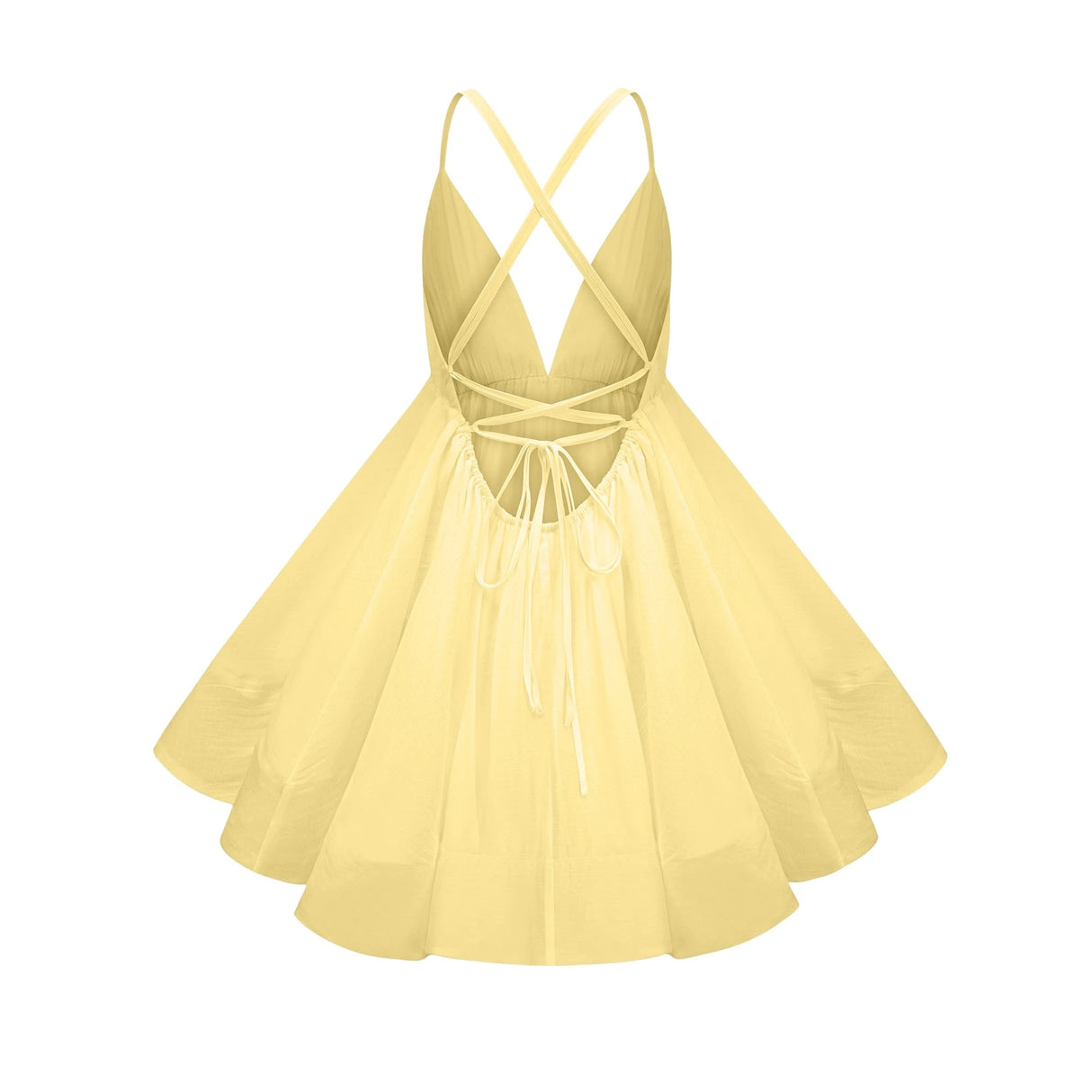 Quincie Yellow Shirred Flounced Mini Dress